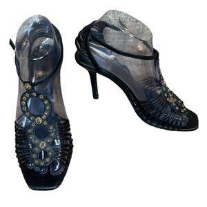 Christian Dior Allegria Black Leather Strappy Sandal Heels Size 36.5 US 6.5